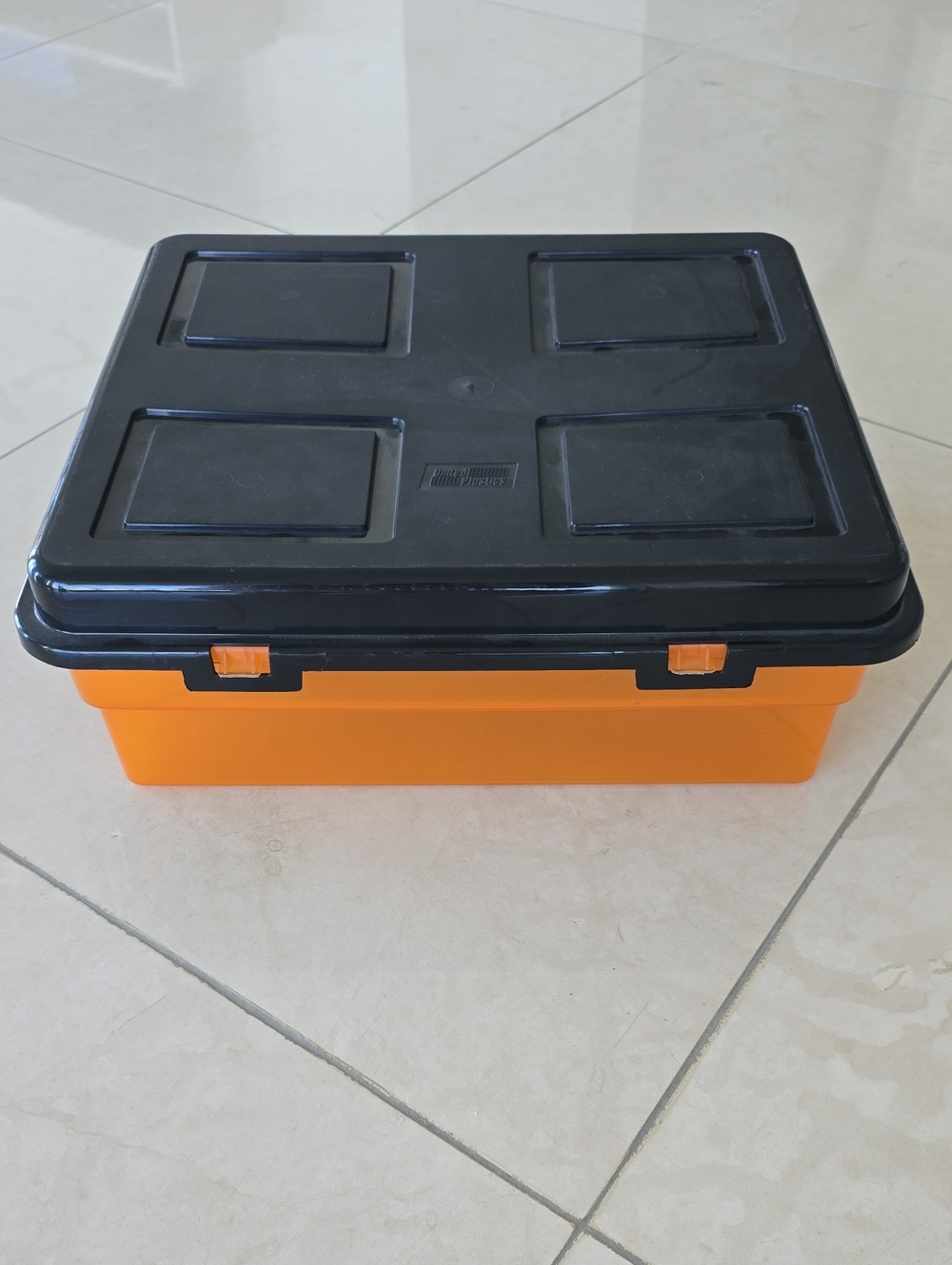 Plastic Storage Box with Snap Lid - Orange & Black - 12" x 14" x 6"